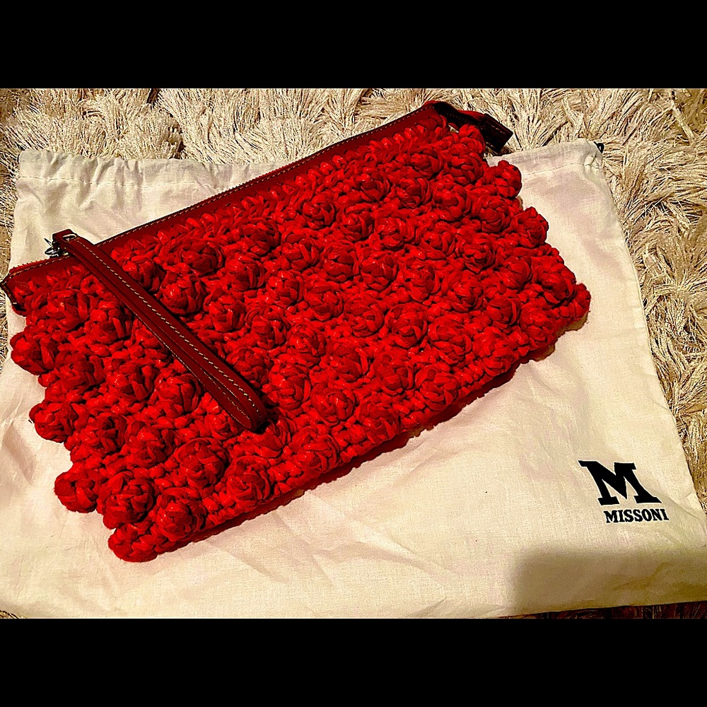 M Missoni Red Raffia Bag Crochet Handmade